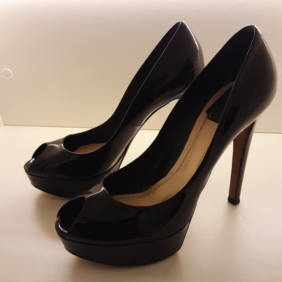 AUTHENTIC CHRISTIAN DIOR MISS DIOR PEEP TOE PUMPS IN BLACK PATENT 40 - Picture 4 of 8